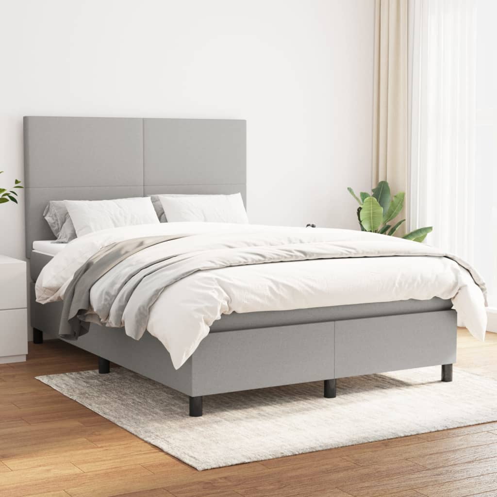 Lit à sommier tapissier avec matelas Gris clair 140x190cm Tissu