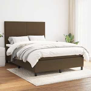 Box spring postelja z vzmetnico temno rjav 140x190 cm blago