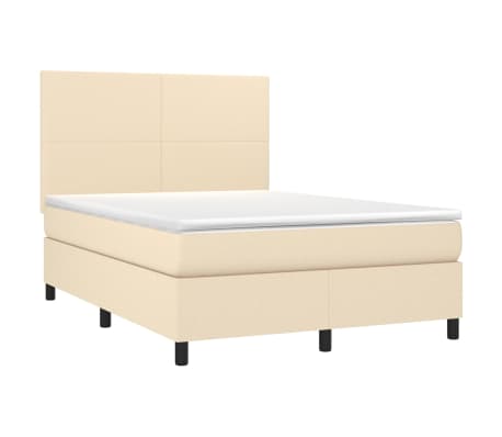 vidaXL Pat box spring cu saltea, crem, 140x200 cm, textil