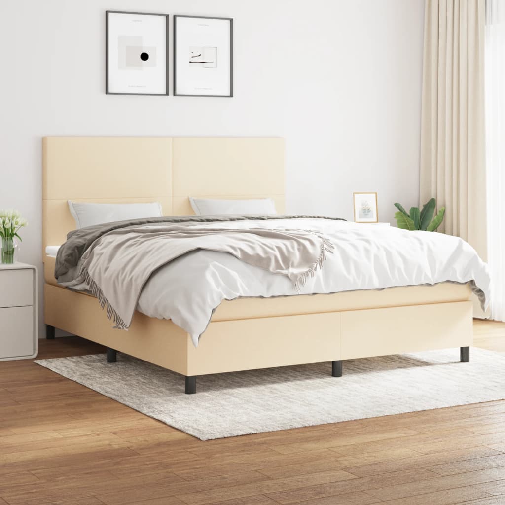 vidaXL Pat continental cu saltea, crem, 180×200 cm, textil 180x200 imagine noua