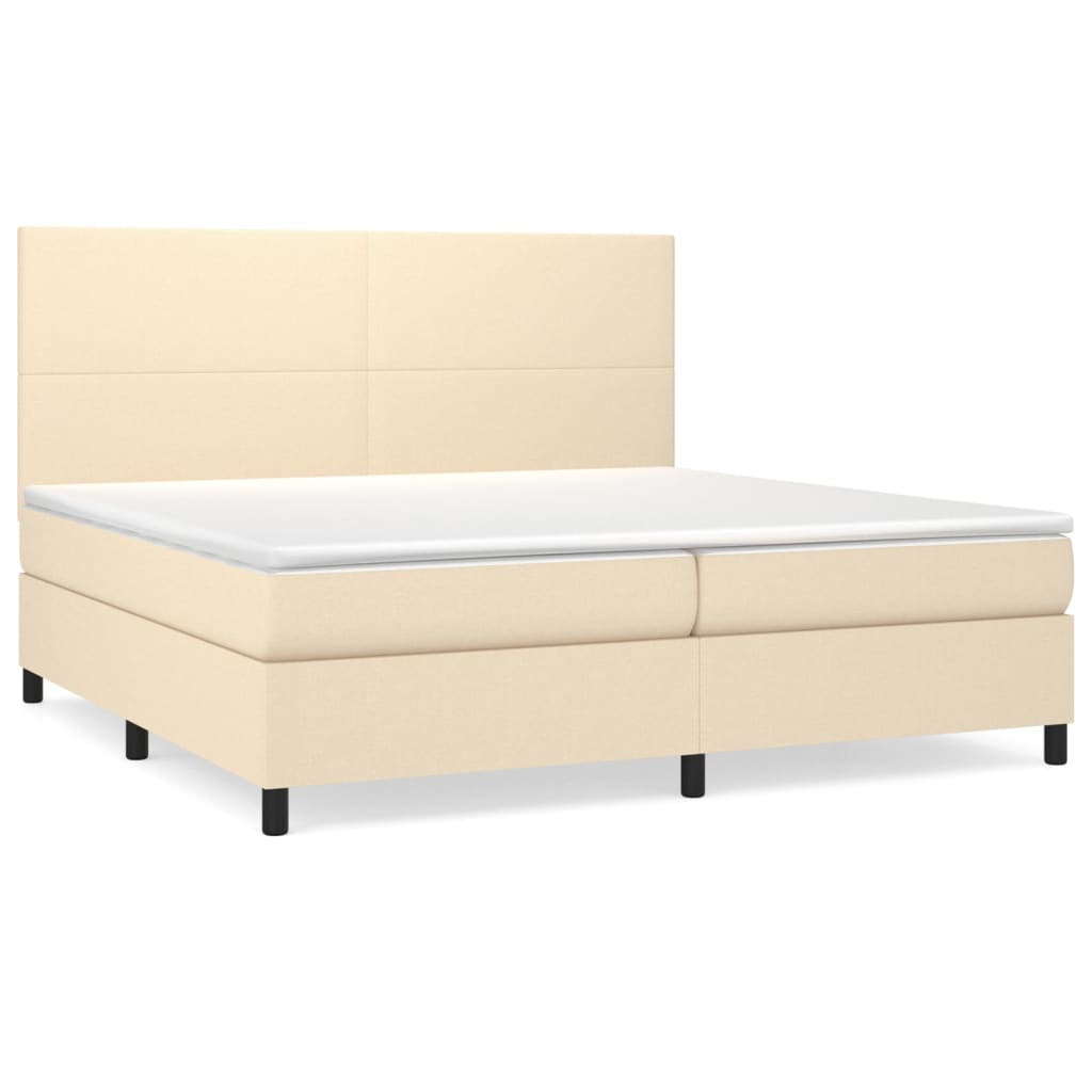 vidaXL Box spring postelja z vzmetnico krem 200x200 cm blago