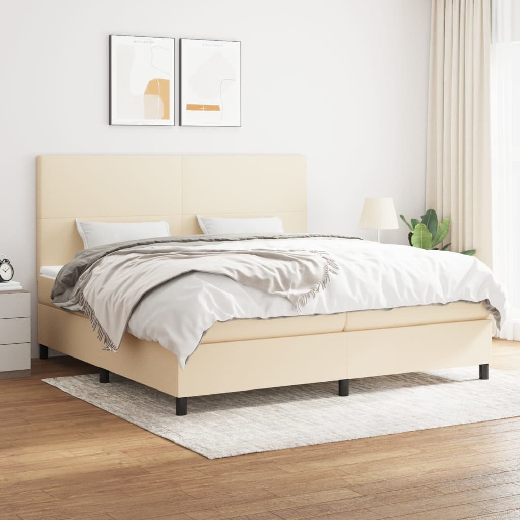 Krémszínű szövet rugós ágy matraccal 200 x 200 cm 