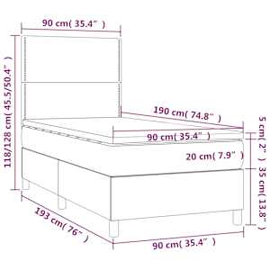 Box spring postelja z vzmetnico temno siva 90x190 cm blago - slika 6