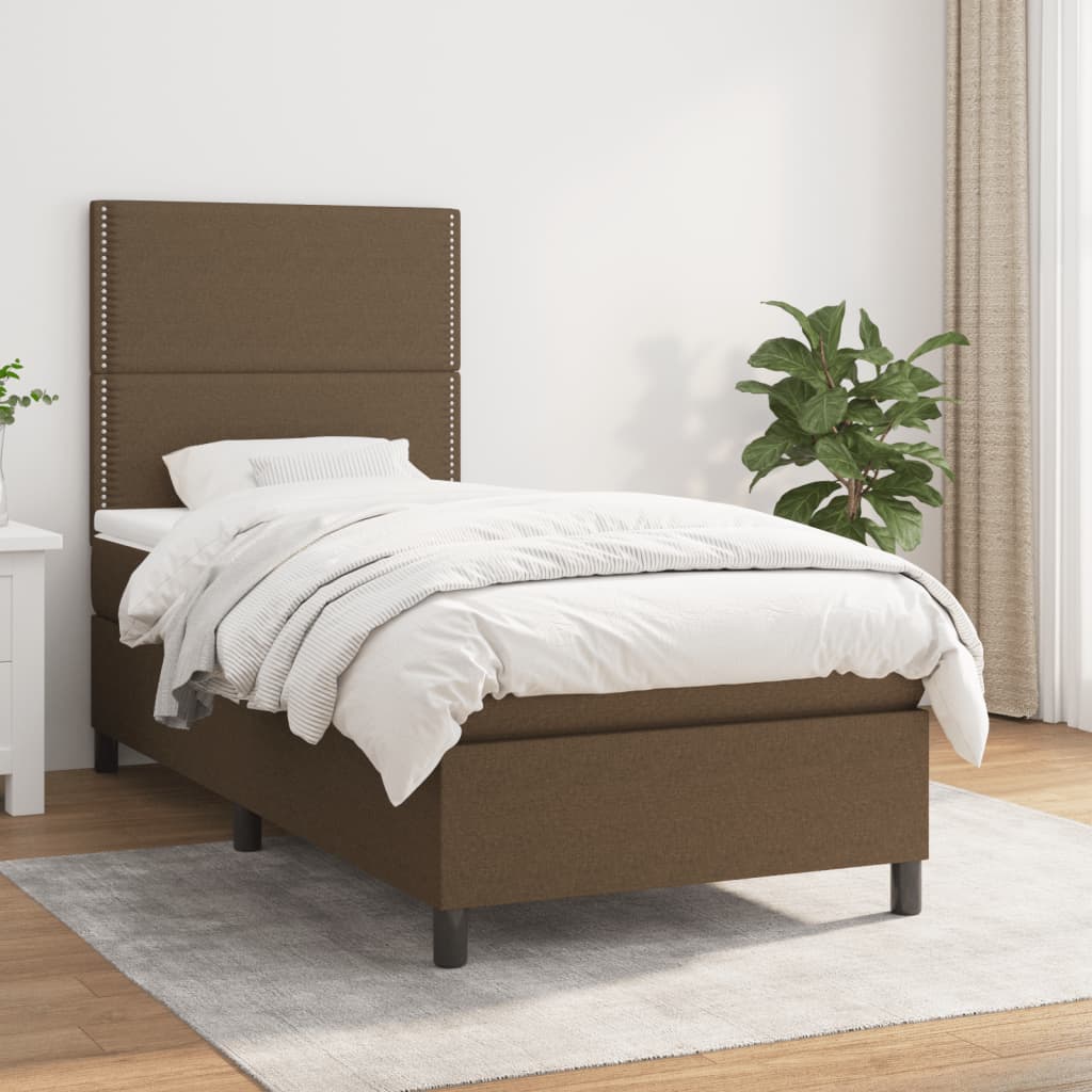 vidaXL Pat box spring cu saltea, maro închis, 90x190 cm, textil