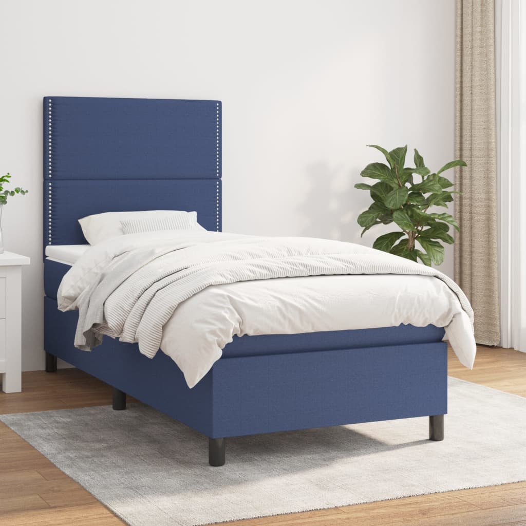 Boxspringbett mit Matratze Blau 90×190 cm Stoff