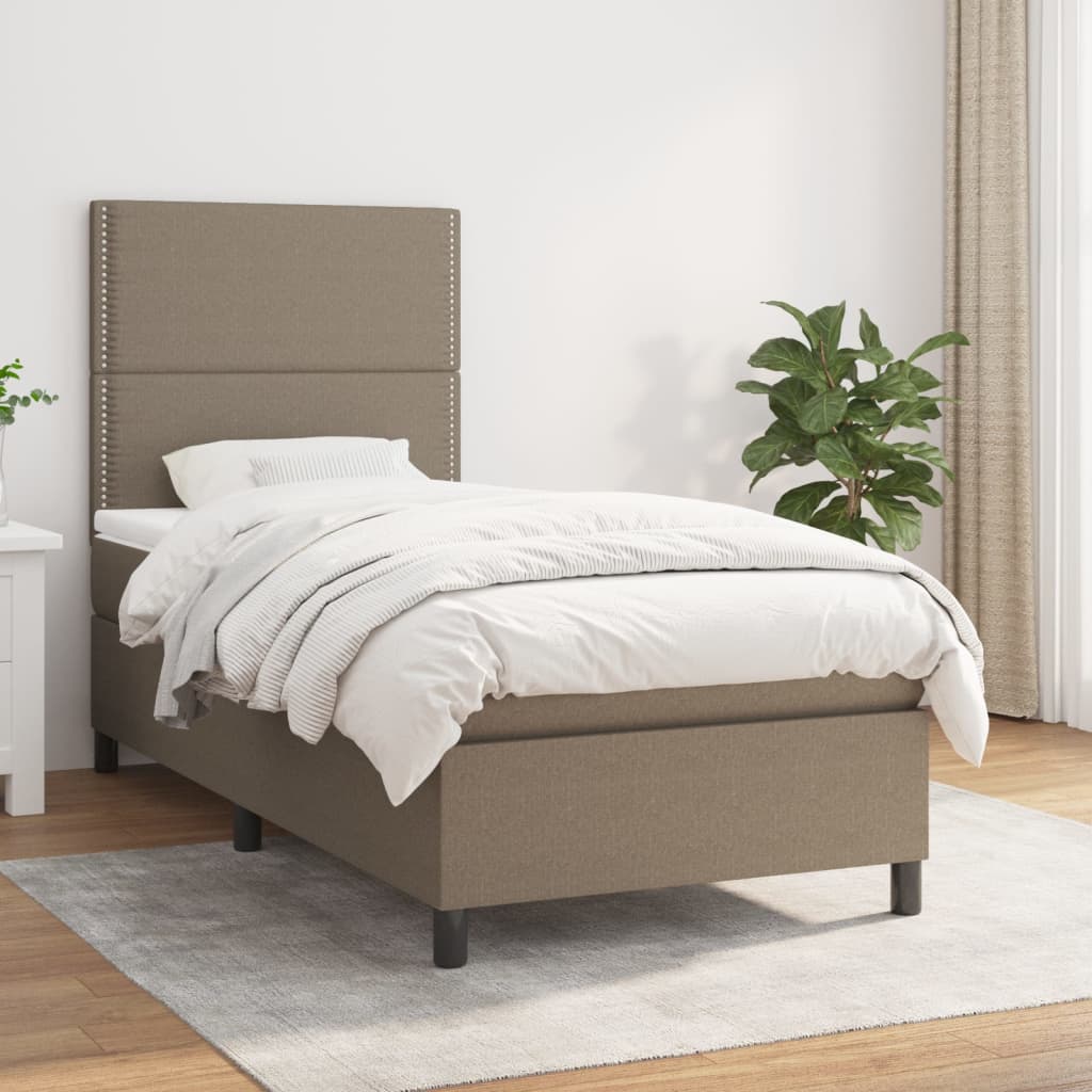 vidaXL Boxspringbett mit Matratze Taupe 90x200 cm Stoff