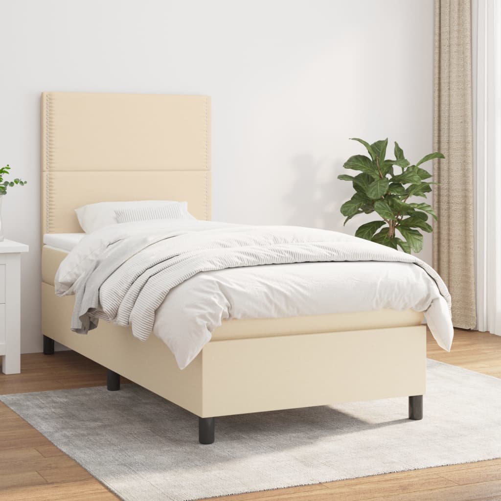 Boxspringbett mit Matratze Creme 90×200 cm Stoff