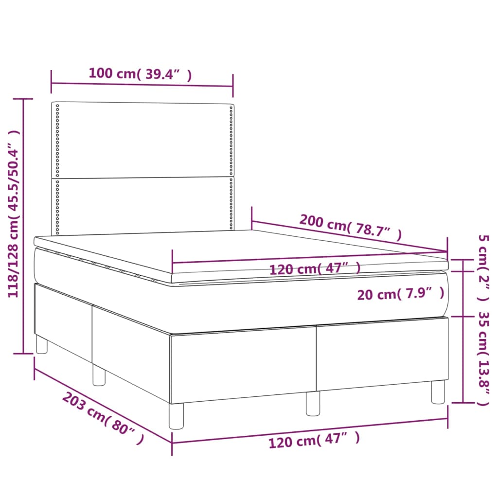 Pat box spring cu saltea, gri deschis, 120x200 cm, textil