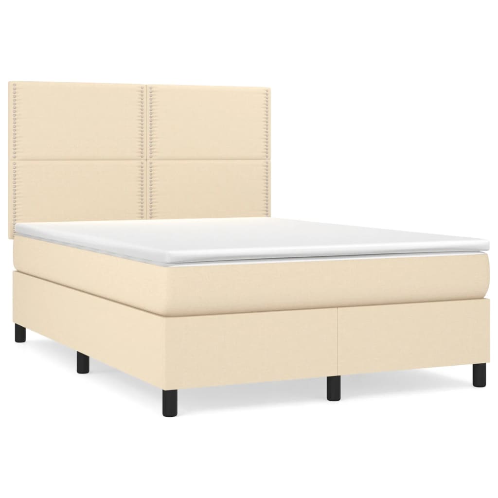 vidaXL Box spring postelja z vzmetnico krem 140x190 cm blago