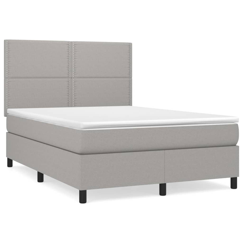 vidaXL Box spring postelja z vzmetnico svetlo siva 140x200 cm blago