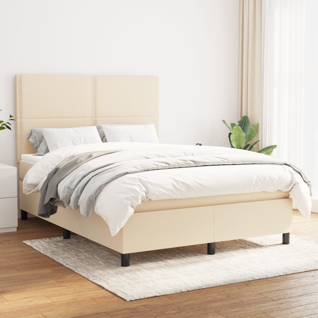 vidaXL Boxspringbett mit Matratze Creme 140x200 cm Stoff