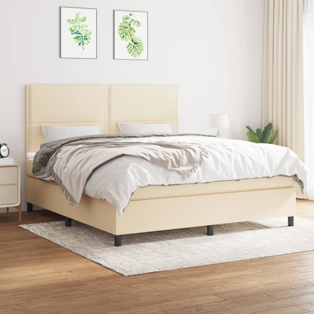 vidaXL Boxspringbett mit Matratze Creme 160x200 cm Stoff