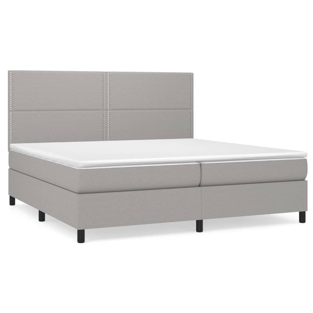 vidaXL Box spring postelja z vzmetnico svetlo siva 200x200 cm blago