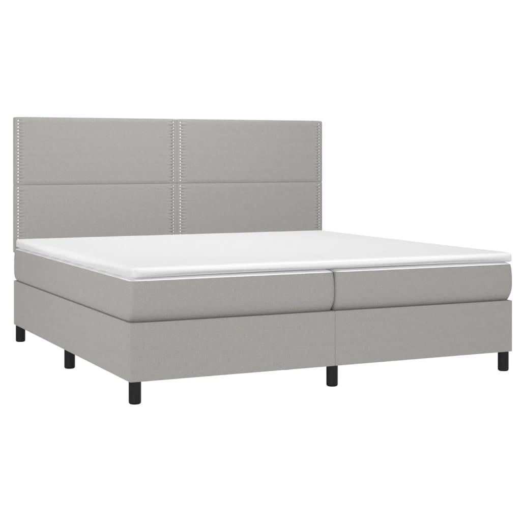vidaXL Boxspring met matras stof lichtgrijs 200x200 cm afbeelding