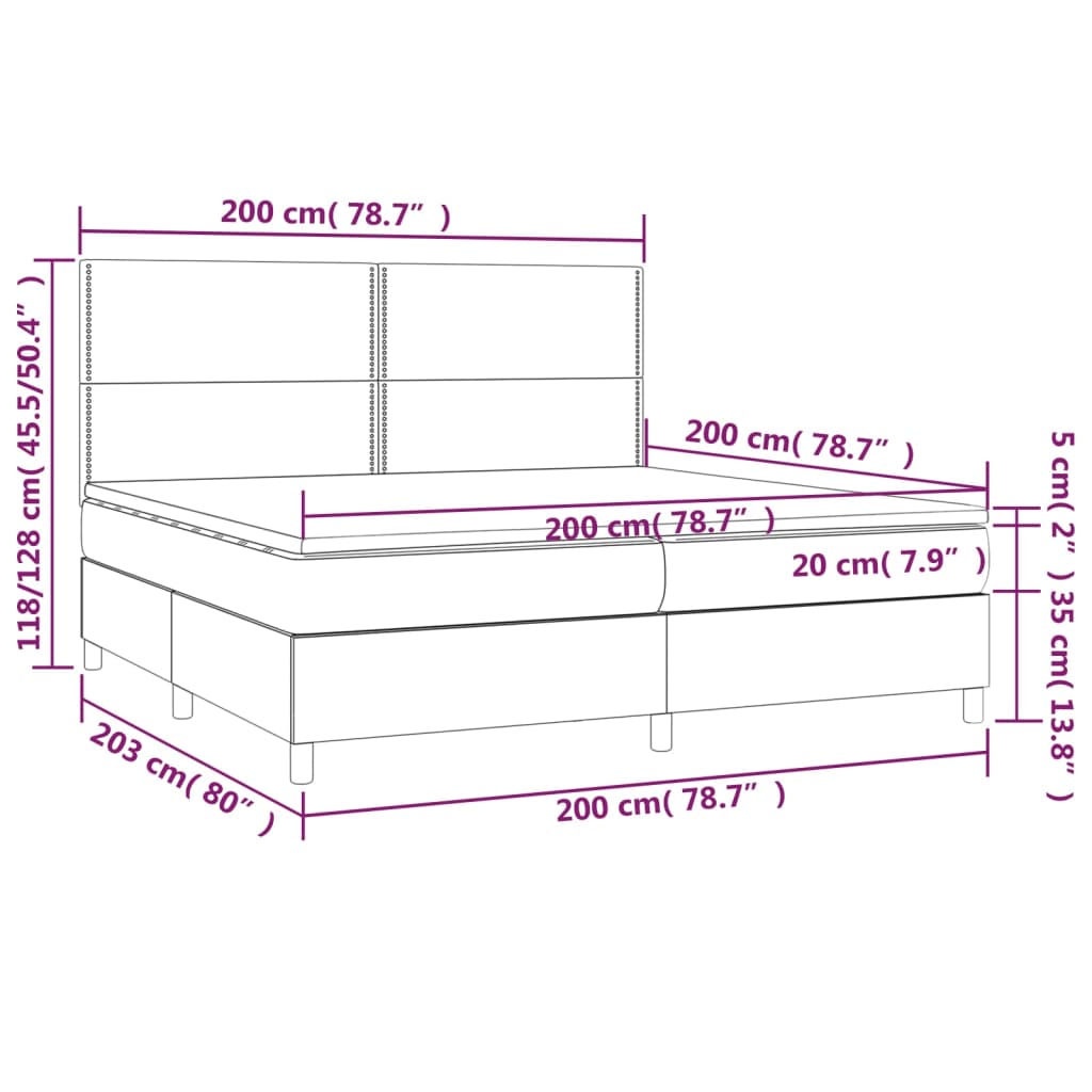 sötétbarna szövet rugós ágy matraccal 200 x 200 cm