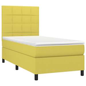 vidaXL Lova su spyruoklėmis ir čiužiniu, žalia, 90x190 cm, audinys