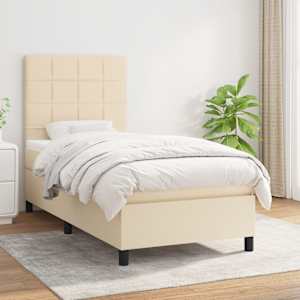 Box spring postelja z vzmetnico krem 90x200 cm blago