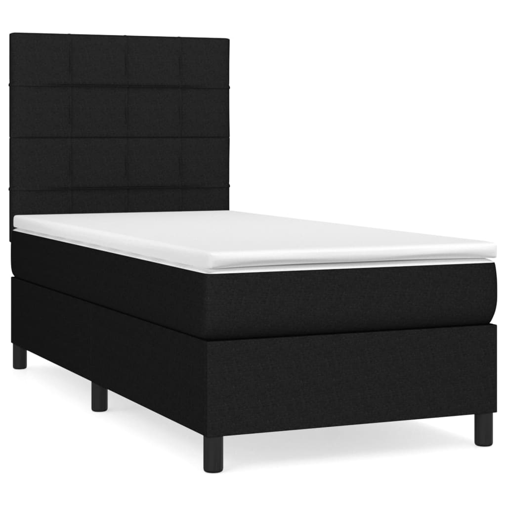 Fekete szövet rugós ágy matraccal 100 x 200 cm 