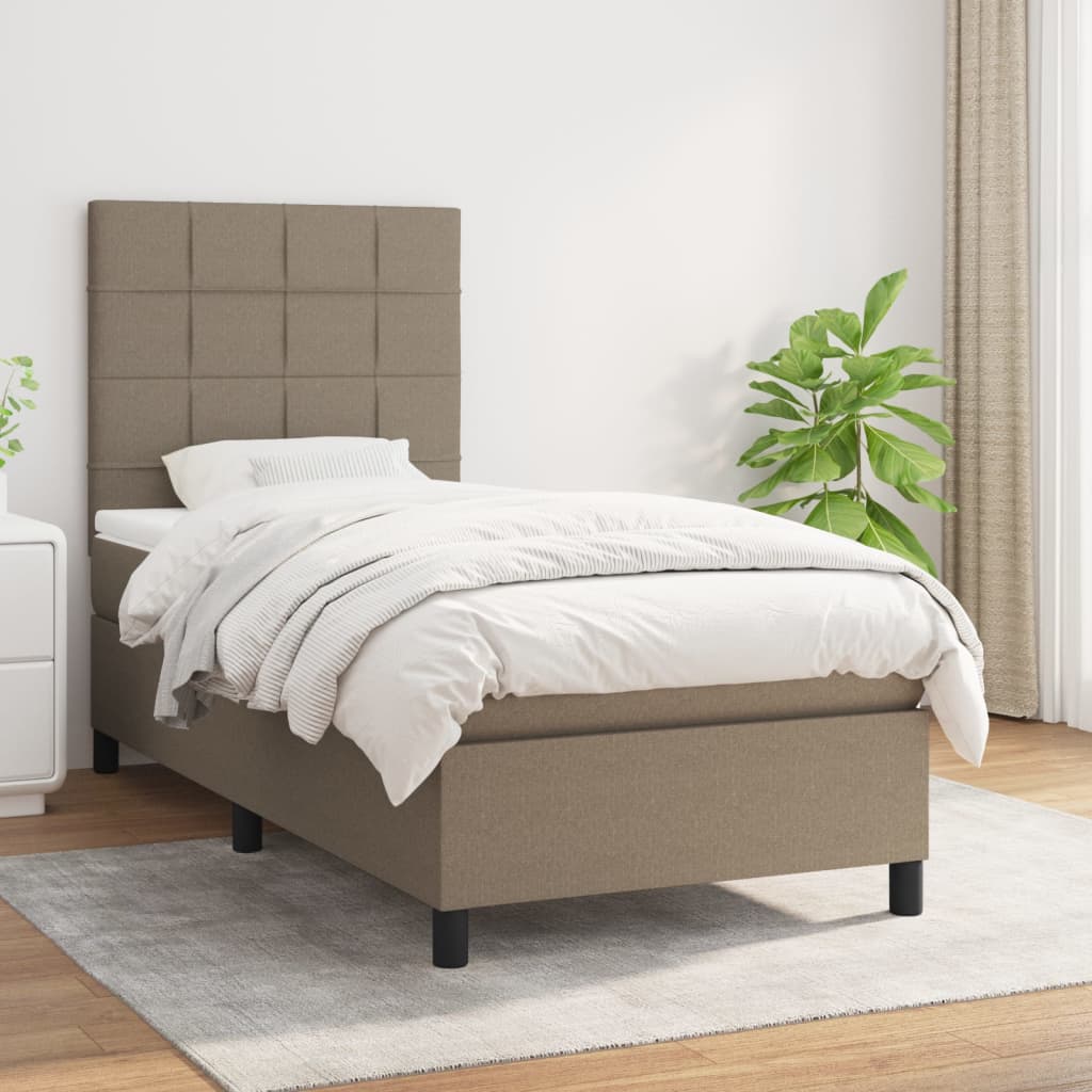 vidaXL Boxspringbett mit Matratze Taupe 100x200 cm Stoff