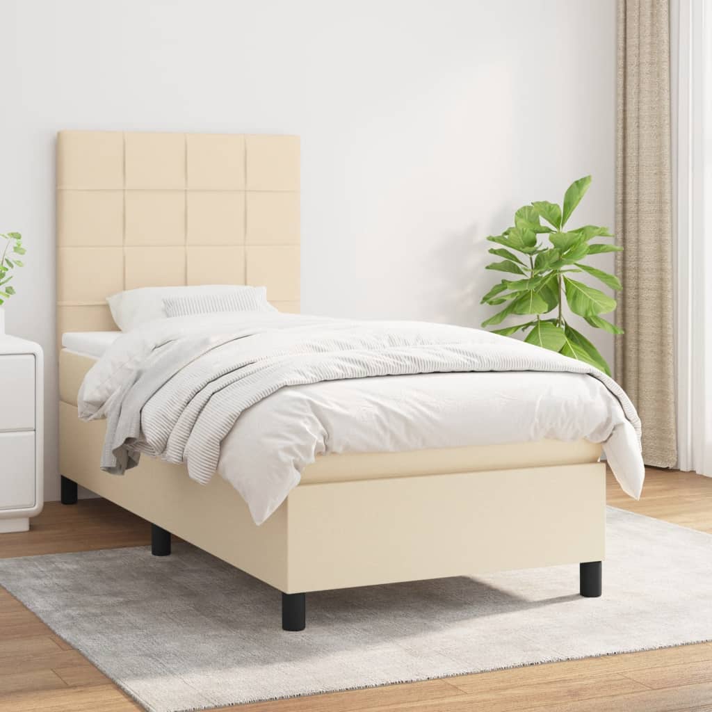 Box spring postel s matrací krémová 100 x 200 cm textil