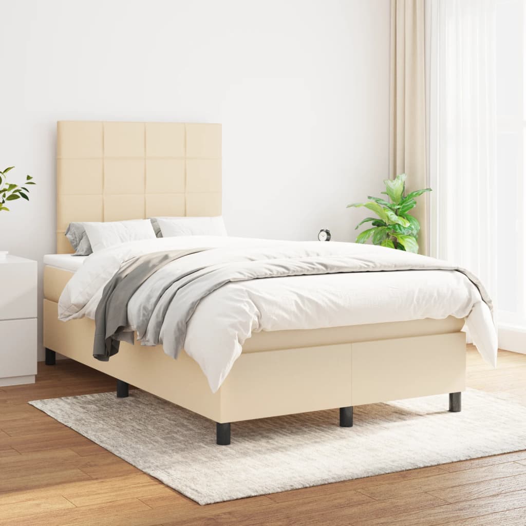Lit à sommier tapissier avec matelas Crème 120x200 cm Tissu