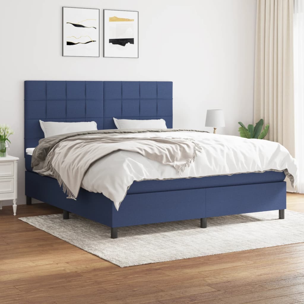 vidaXL Boxspringbett mit Matratze Blau 180x200 cm Stoff