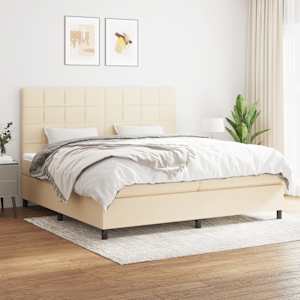 Box spring postel s matrací krémová 200x200 cm textil - obrázek 1