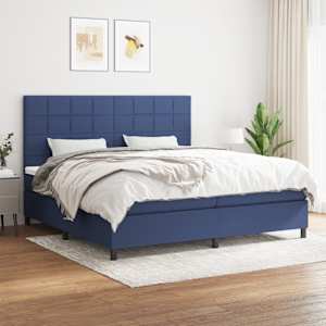 Box spring postel s matrací modrá 200x200 cm textil - obrázek 1