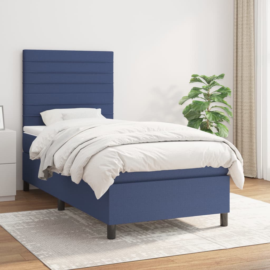 Box spring postel s matrací modrá 90x200 cm textil