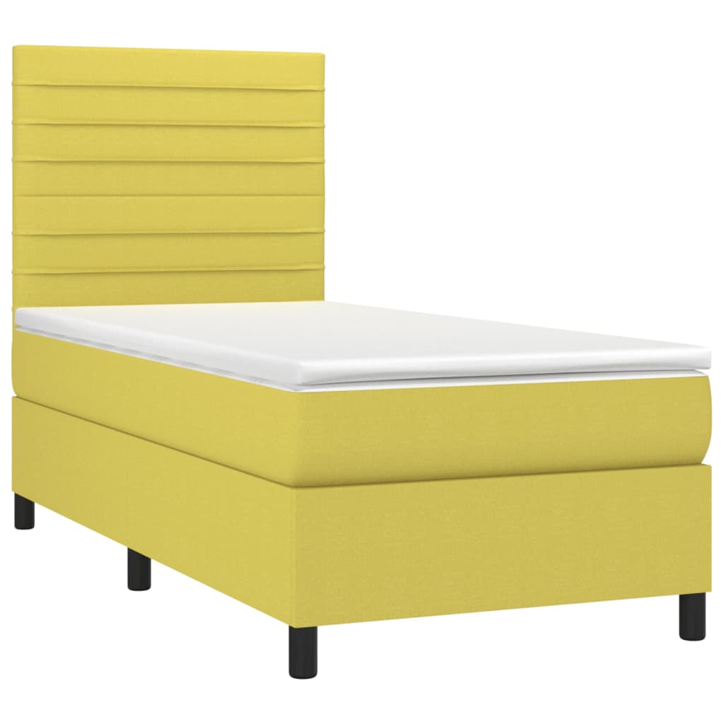 Pat box spring cu saltea, verde, 100x200 cm, textil