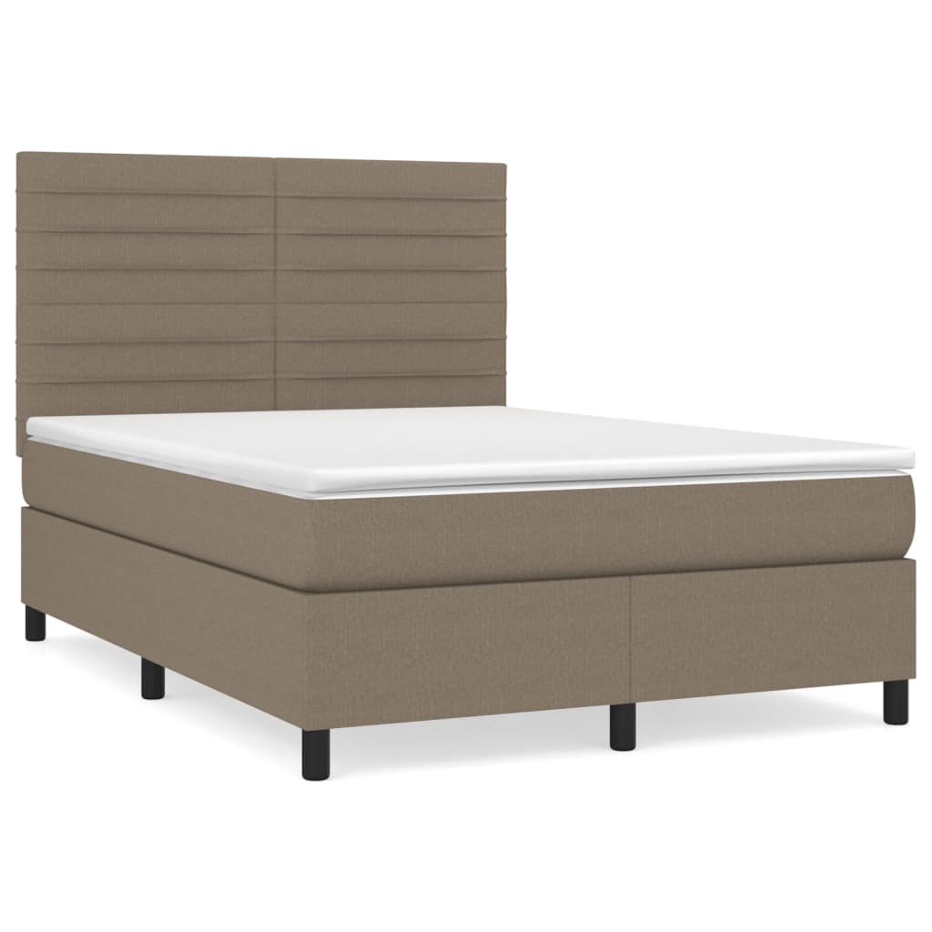 vidaXL Box spring postelja z vzmetnico taupe 140x190 cm blago