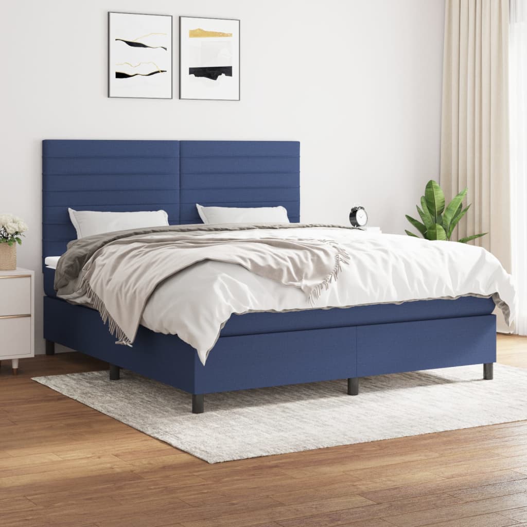 Boxspringbett mit Matratze Blau 180×200 cm Stoff