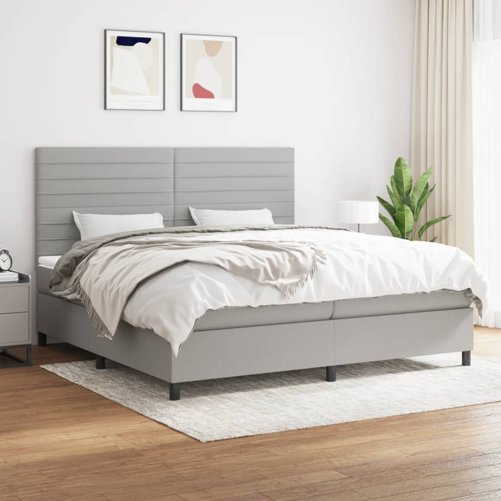 vida XL Boxspringbett mit Matratze Hellgrau 200x 200 cm Stoff