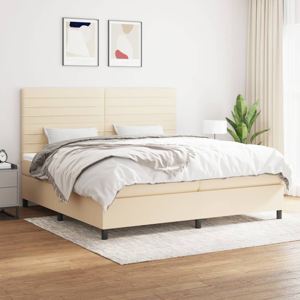 Krémszínű szövet rugós ágy matraccal 200 x 200 cm 