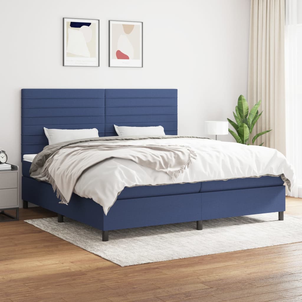 Boxspringbett mit Matratze Blau 200×200 cm Stoff