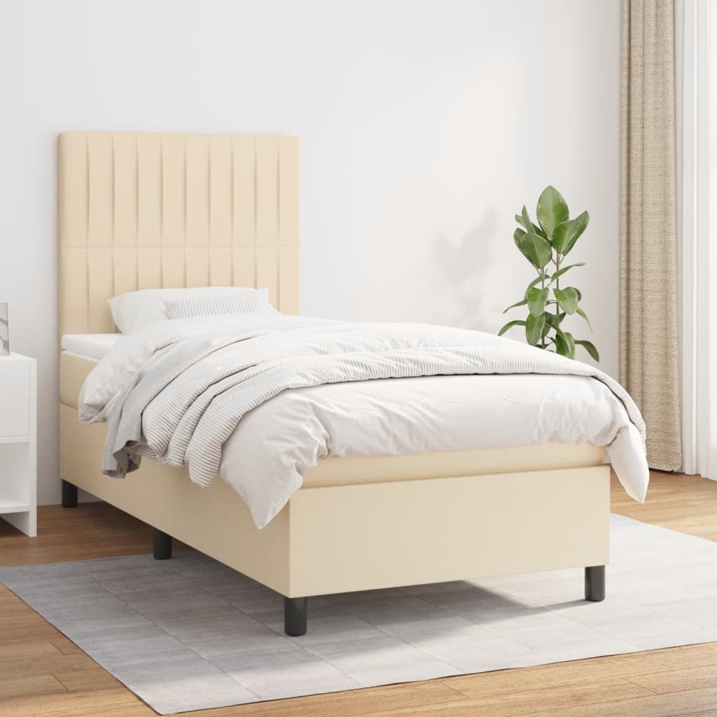 vidaXL Boxspringbett mit Matratze Creme 80x200 cm Stoff