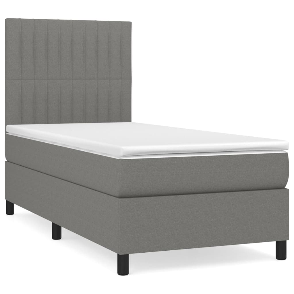 Sötétszürke szövet rugós ágy matraccal 90x190 cm 