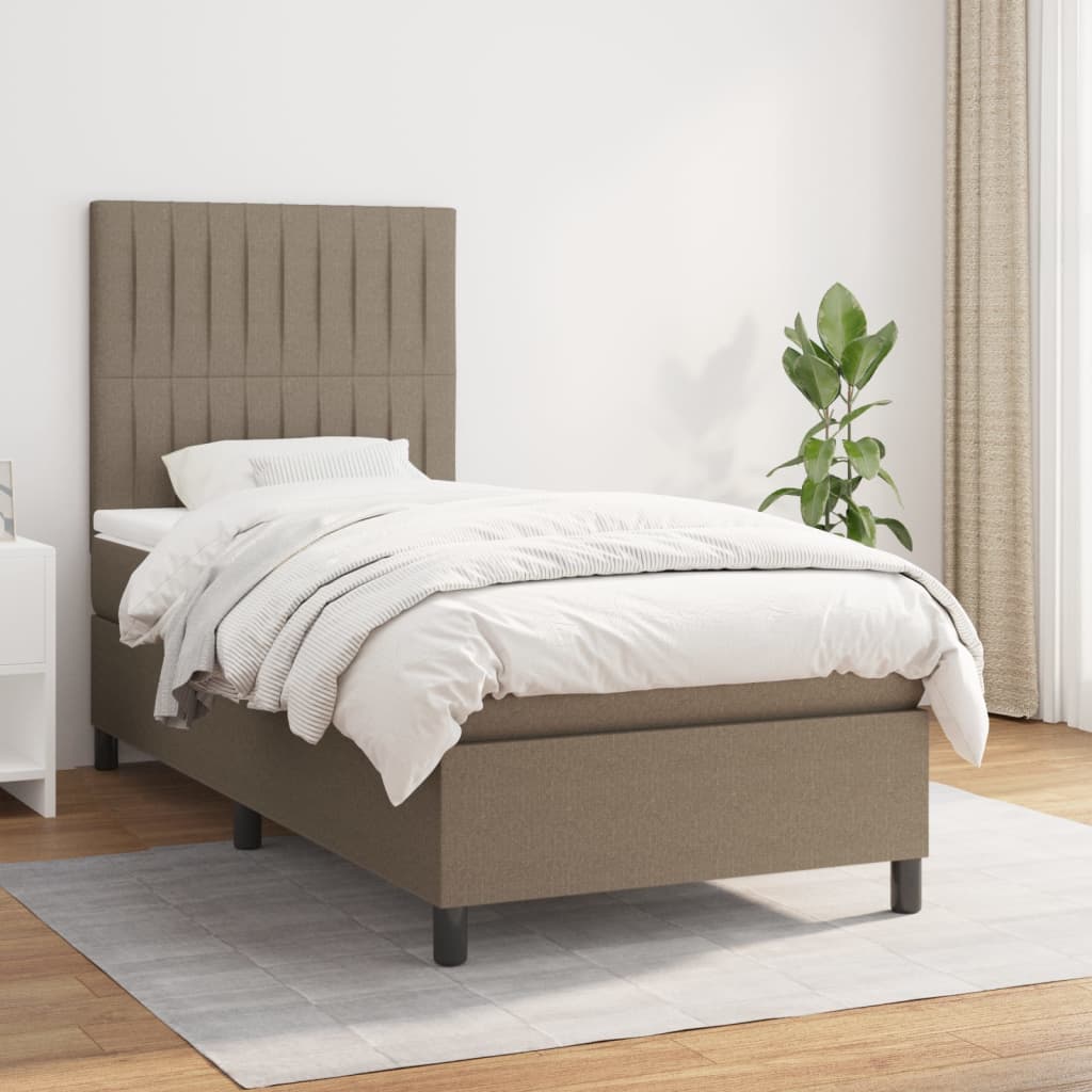 vidaXL Pat box spring cu saltea, gri taupe, 90x190 cm, textil