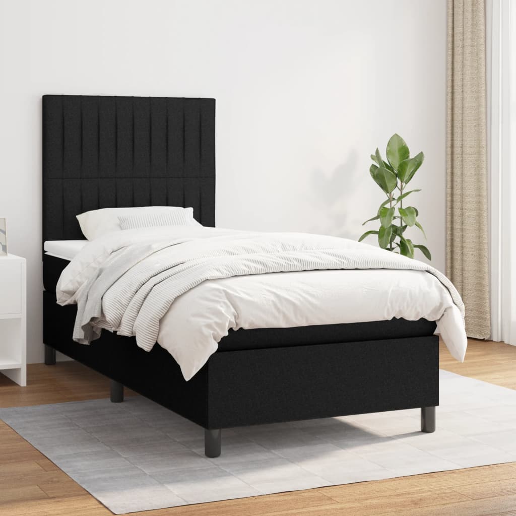 Box spring postel s matrací černá 90x200 cm textil