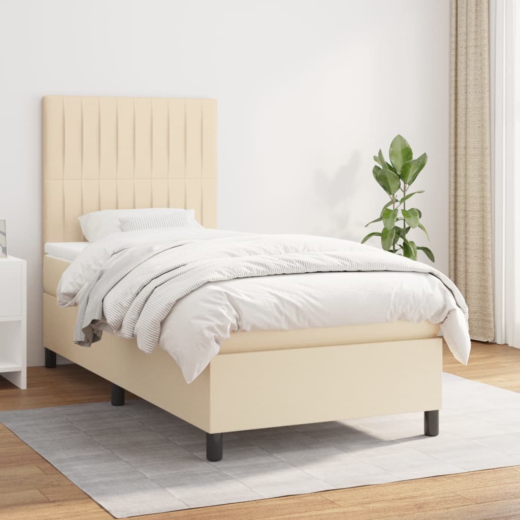 Boxspringbett mit Matratze Creme 90×200 cm Stoff