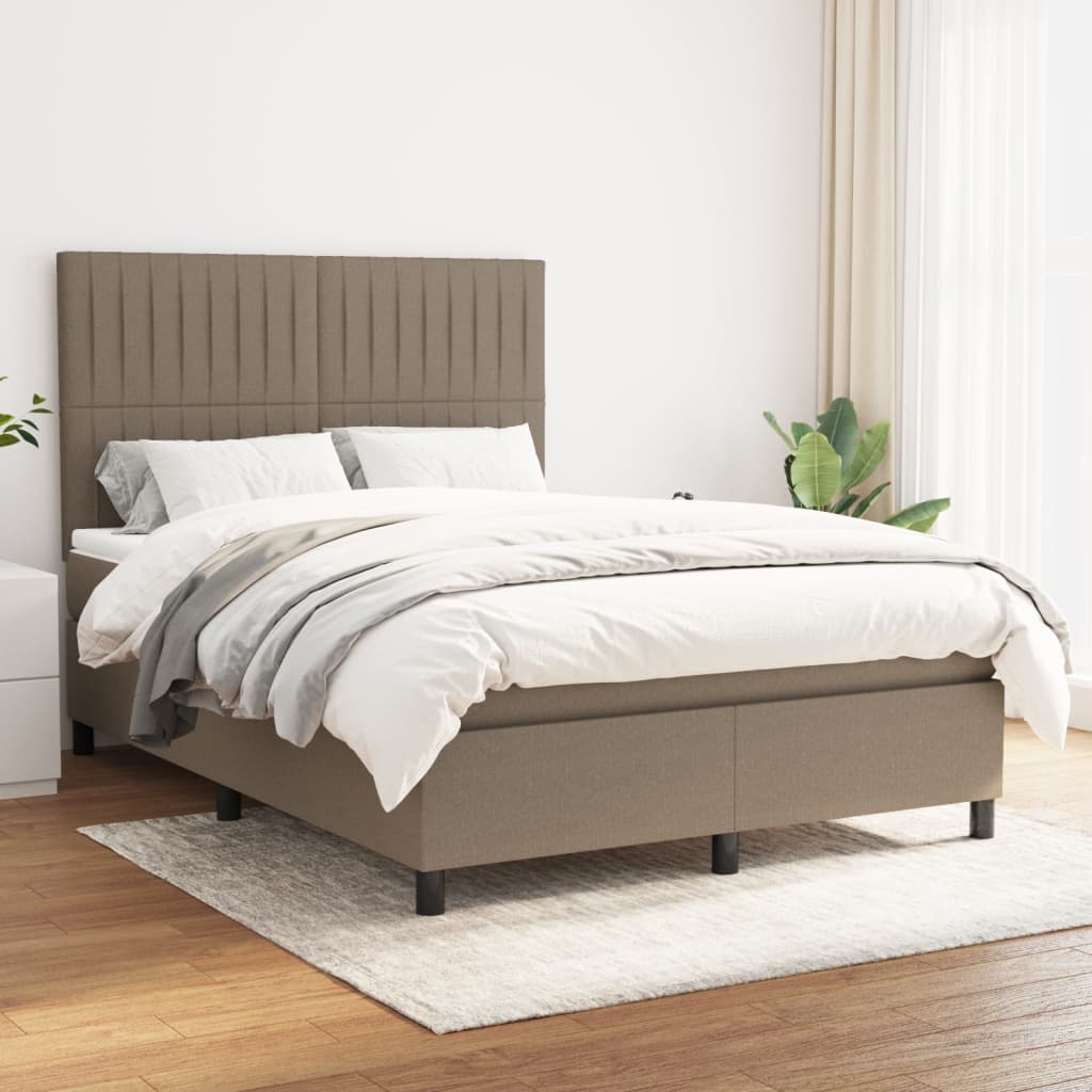 vidaXL Boxspringbett mit Matratze Taupe 140x190 cm Stoff