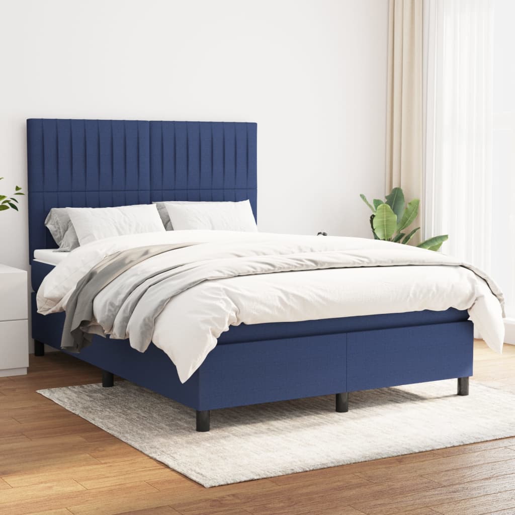 Boxspringbett mit Matratze Blau 140×190 cm Stoff