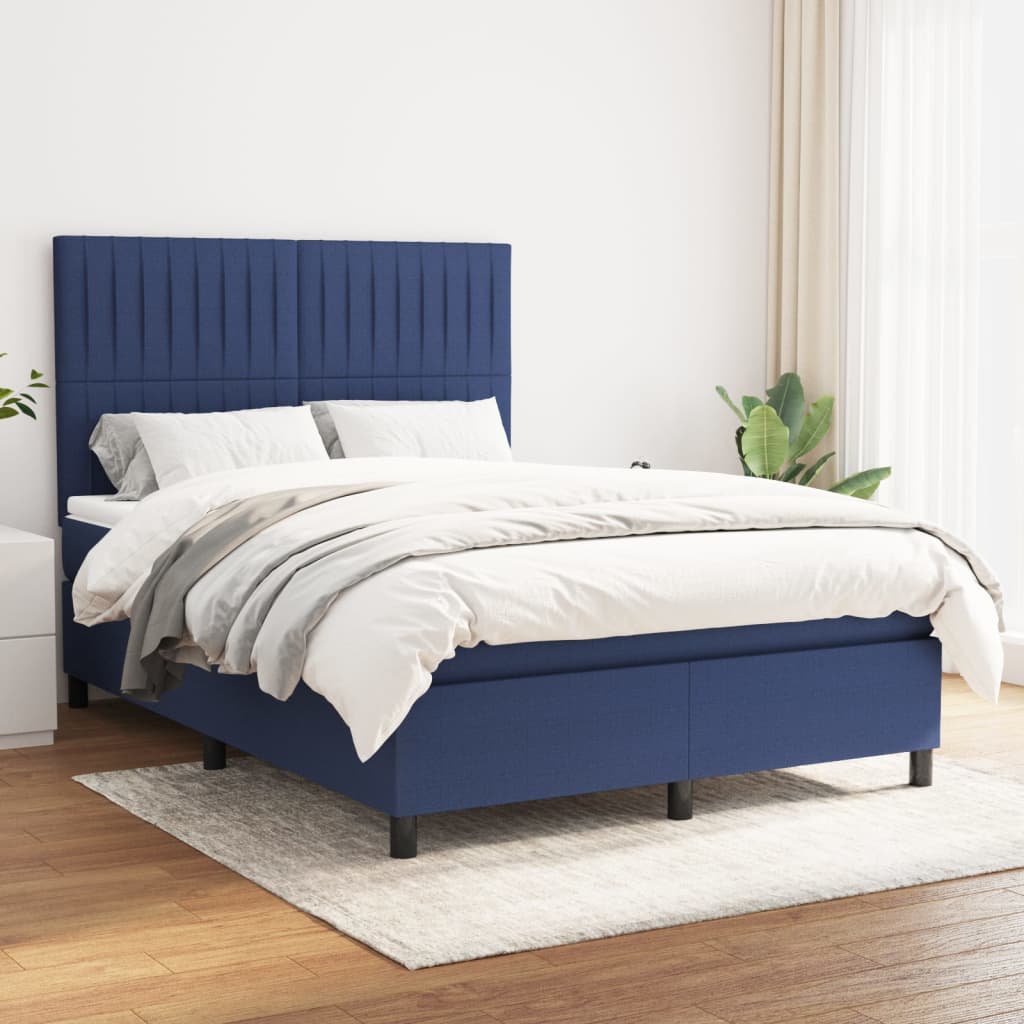 vidaXL Pat box spring cu saltea, albastru, 140×200 cm, textil 140x200