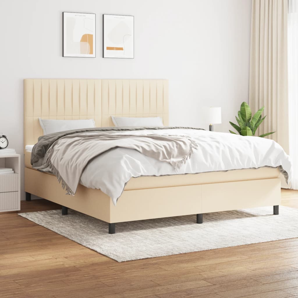 Box spring postel s matrací krémová 160x200 cm textil