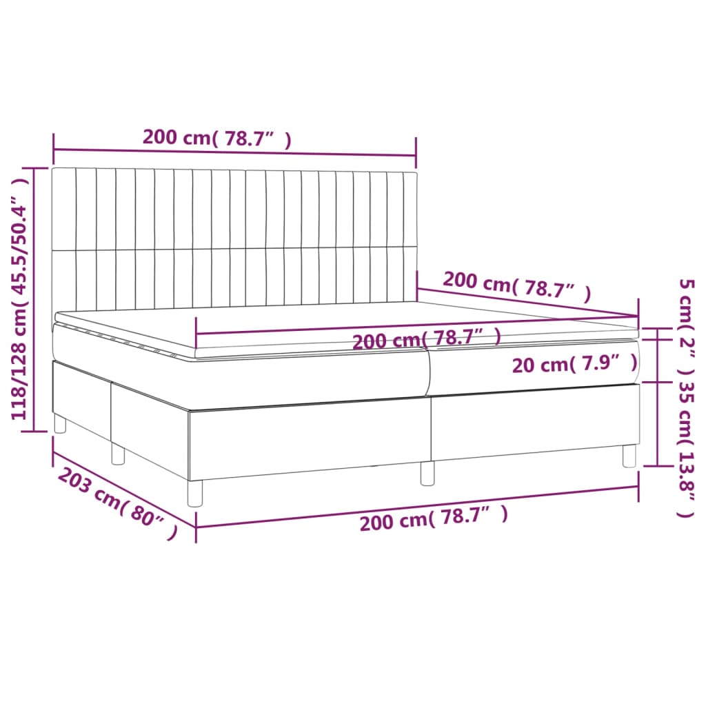 Box spring postel s matrací tmavě šedá 200x200 cm textil