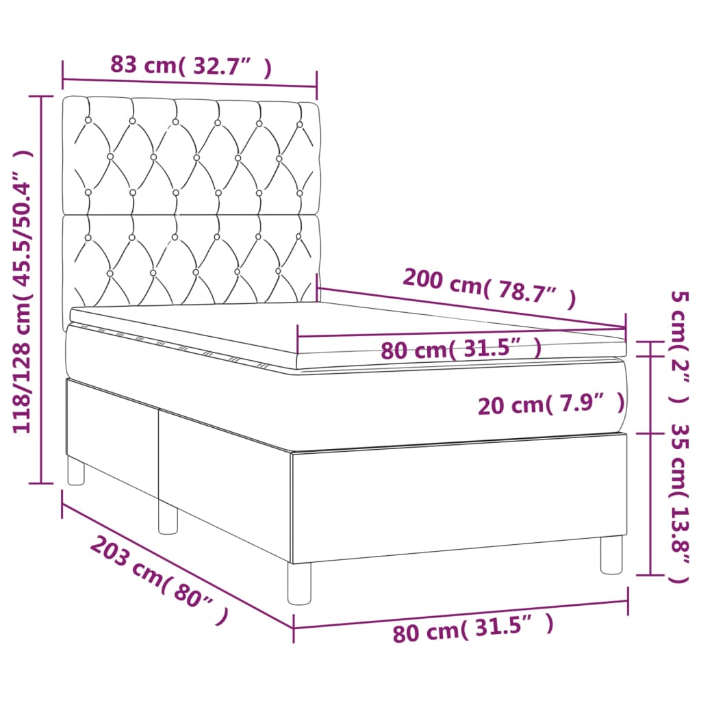 Box spring postel s matrací světle šedá 80 x 200 cm textil