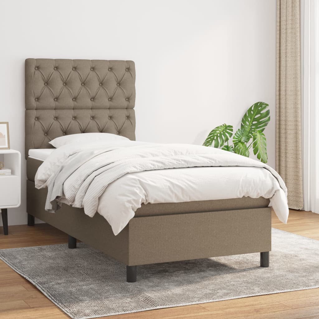 vidaXL Pat box spring cu saltea, gri taupe, 80x200 cm, textil