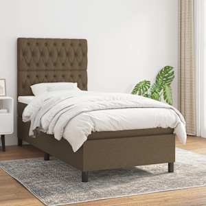 Box spring postelja z vzmetnico temno rjav 90x190 cm blago