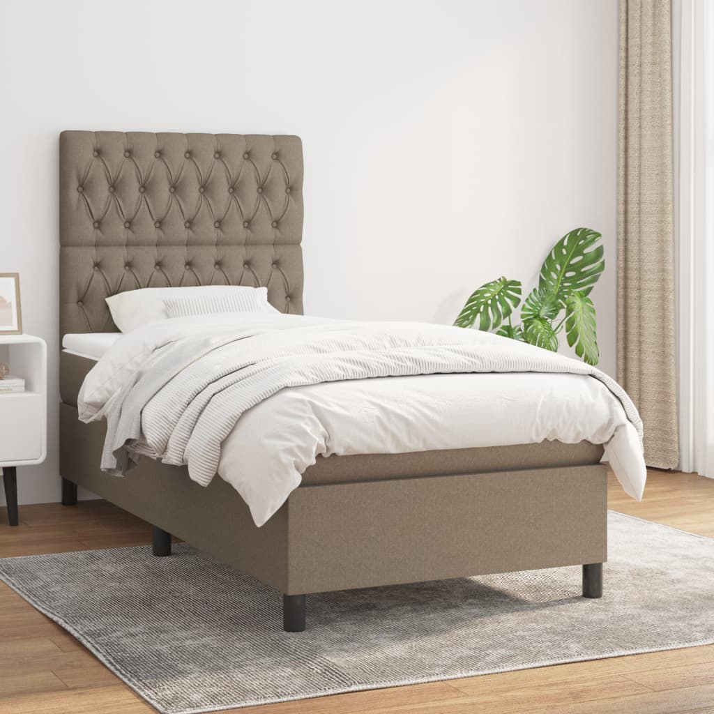 vidaXL Pat box spring cu saltea, gri taupe, 90x190 cm, textil