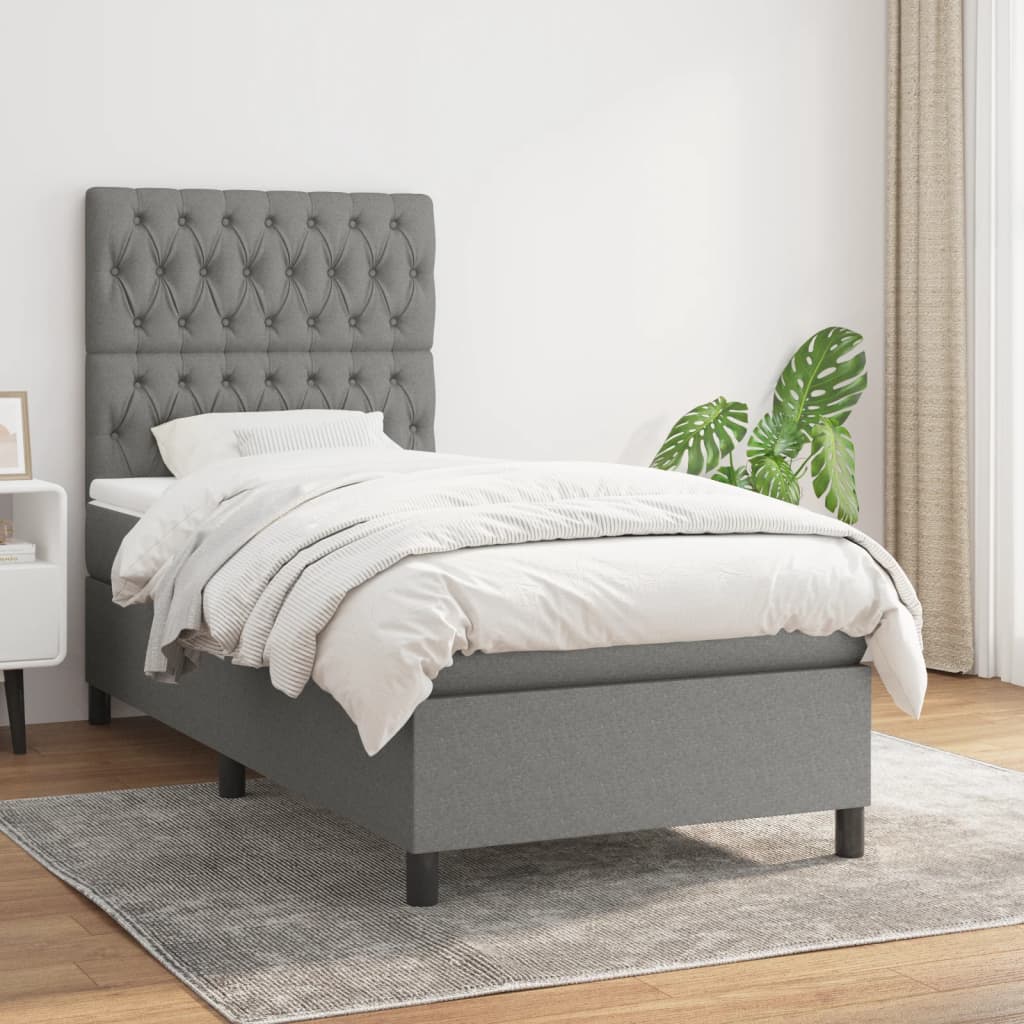 Lit à sommier tapissier avec matelas Gris foncé 90x200 cm Tissu